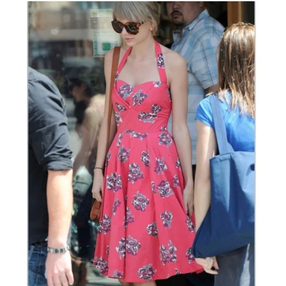Girls from Savoy Anthropologie Halter Dress Coral Floral Fit Flare Womens 6 Exc